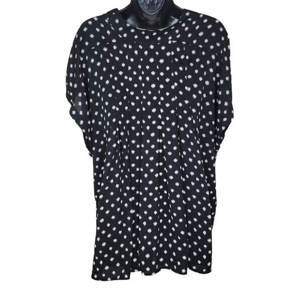 Roaman's black & white pleated polka-dot blouse top size 24W - Picture 2 of 7